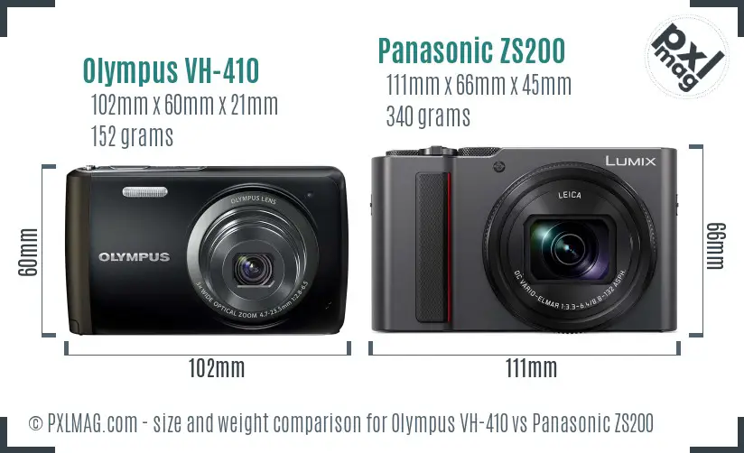 Olympus VH-410 vs Panasonic ZS200 size comparison