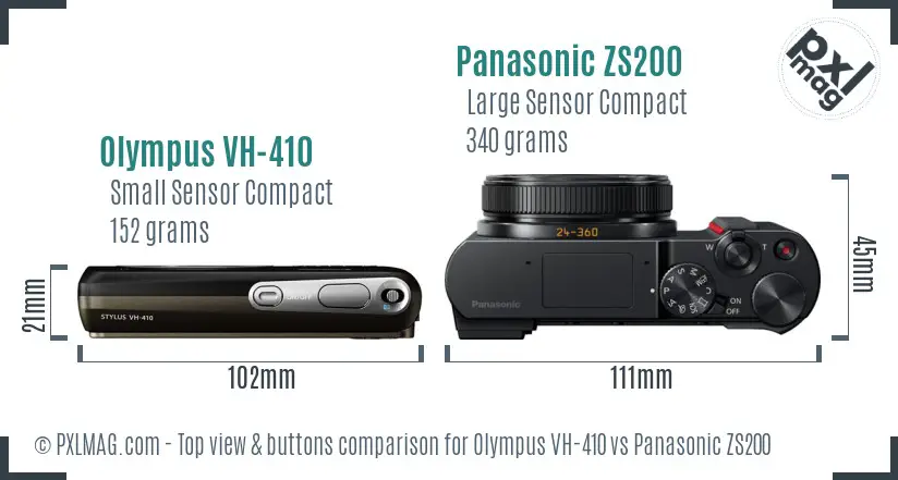 Olympus VH-410 vs Panasonic ZS200 top view buttons comparison
