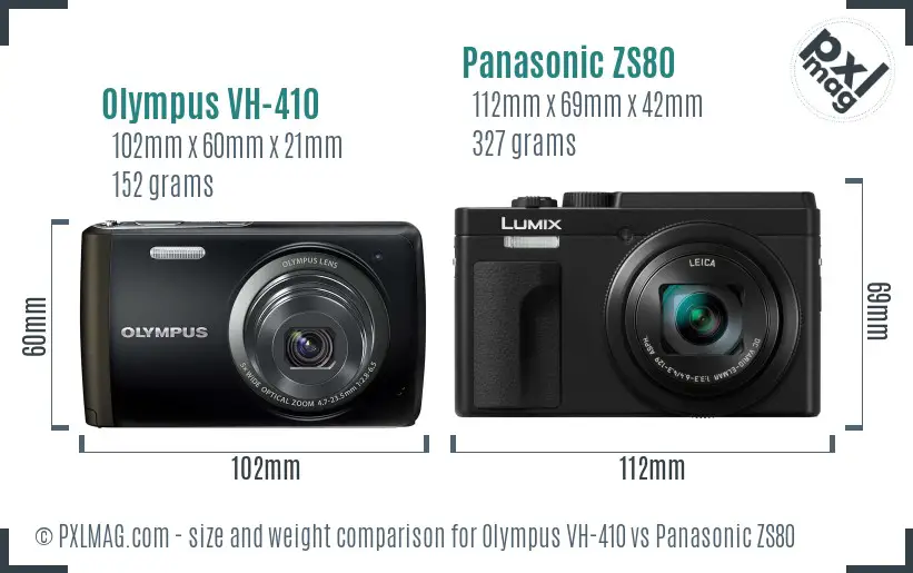 Olympus VH-410 vs Panasonic ZS80 size comparison
