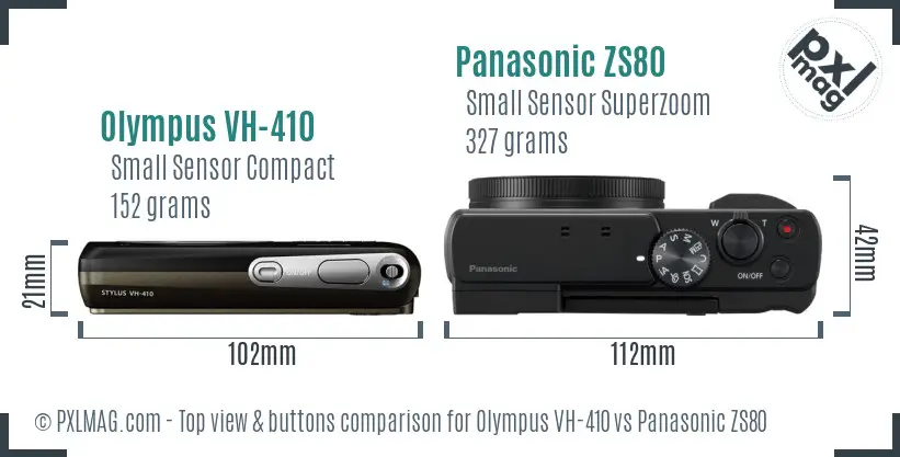 Olympus VH-410 vs Panasonic ZS80 top view buttons comparison