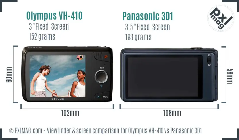 Olympus VH-410 vs Panasonic 3D1 Screen and Viewfinder comparison