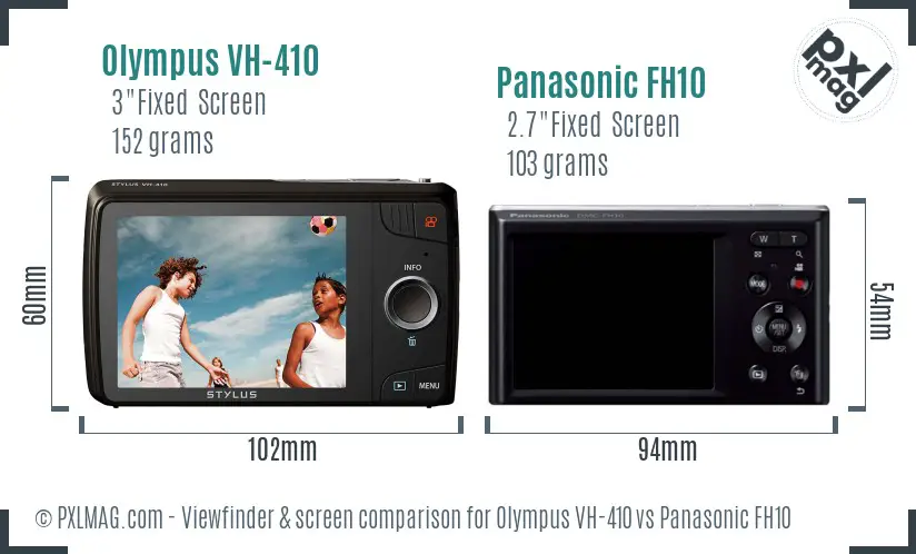 Olympus VH-410 vs Panasonic FH10 Screen and Viewfinder comparison