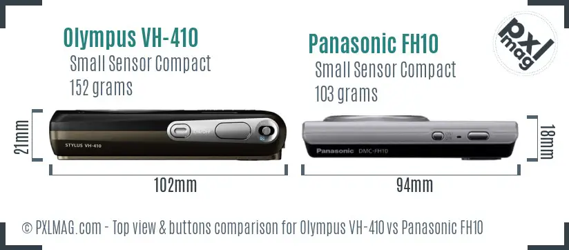 Olympus VH-410 vs Panasonic FH10 top view buttons comparison