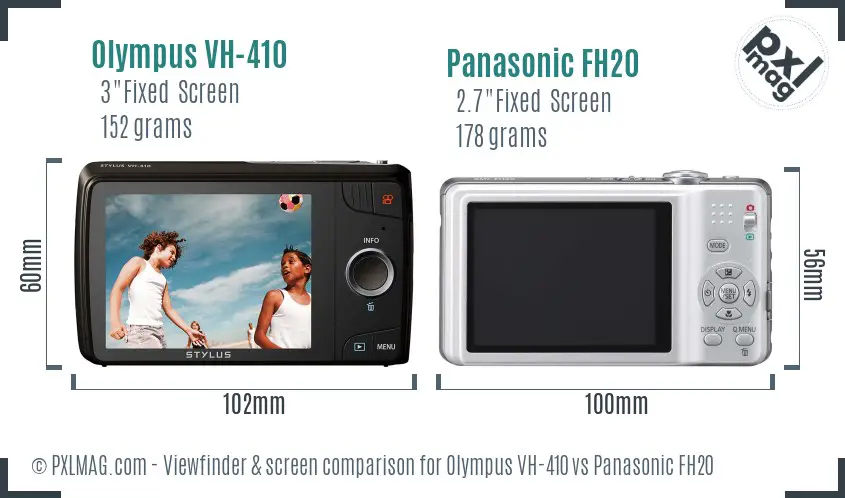 Olympus VH-410 vs Panasonic FH20 Screen and Viewfinder comparison