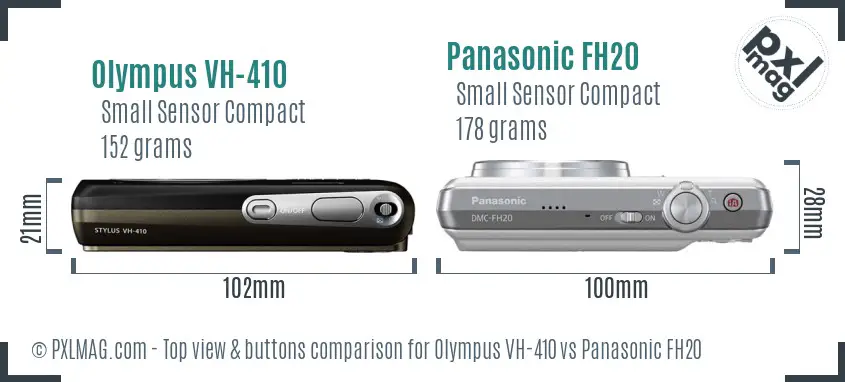 Olympus VH-410 vs Panasonic FH20 top view buttons comparison