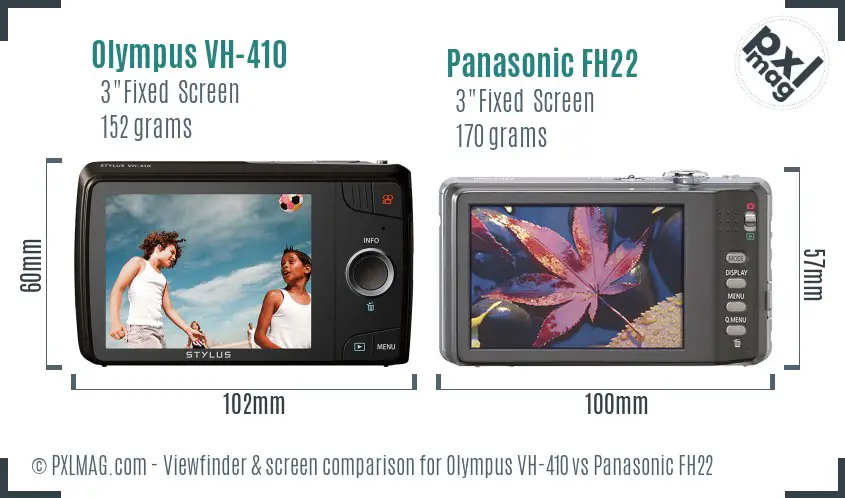 Olympus VH-410 vs Panasonic FH22 Screen and Viewfinder comparison