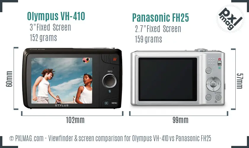 Olympus VH-410 vs Panasonic FH25 Screen and Viewfinder comparison