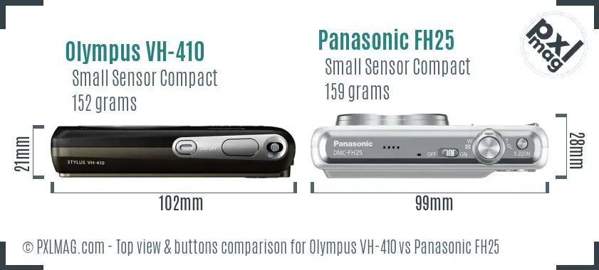 Olympus VH-410 vs Panasonic FH25 top view buttons comparison