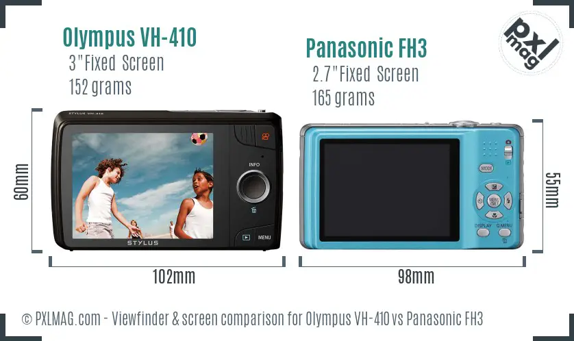 Olympus VH-410 vs Panasonic FH3 Screen and Viewfinder comparison