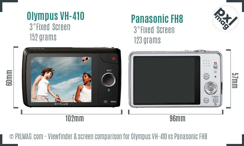 Olympus VH-410 vs Panasonic FH8 Screen and Viewfinder comparison