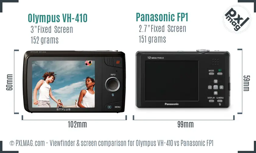 Olympus VH-410 vs Panasonic FP1 Screen and Viewfinder comparison