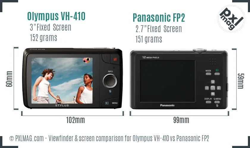 Olympus VH-410 vs Panasonic FP2 Screen and Viewfinder comparison