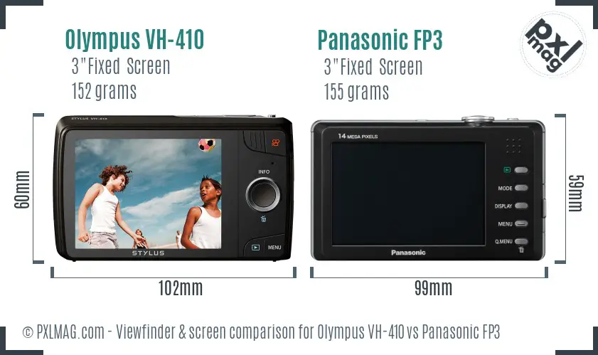 Olympus VH-410 vs Panasonic FP3 Screen and Viewfinder comparison