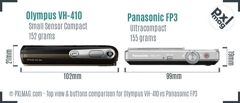 Olympus VH-410 vs Panasonic FP3 top view buttons comparison