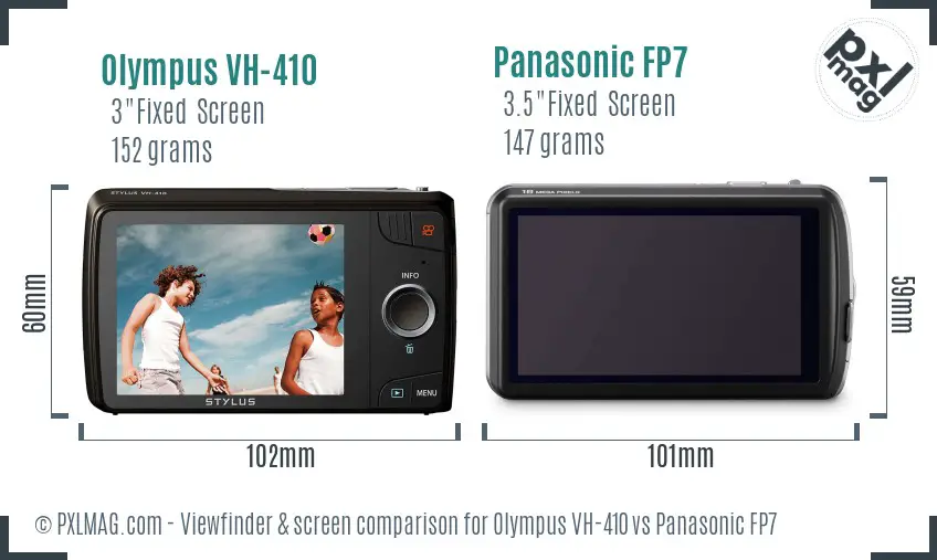 Olympus VH-410 vs Panasonic FP7 Screen and Viewfinder comparison