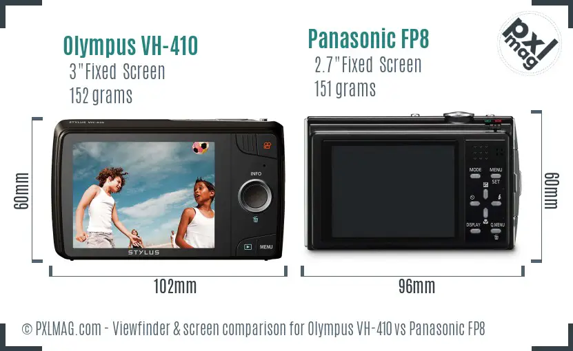 Olympus VH-410 vs Panasonic FP8 Screen and Viewfinder comparison