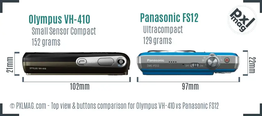 Olympus VH-410 vs Panasonic FS12 top view buttons comparison