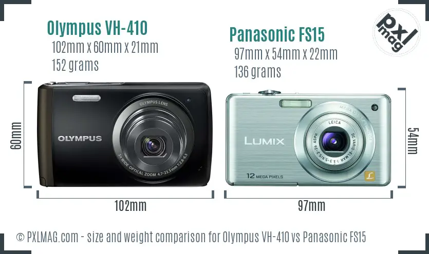 Olympus VH-410 vs Panasonic FS15 size comparison