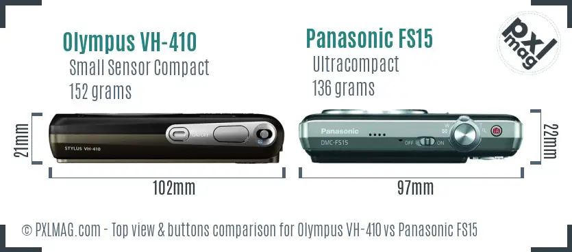 Olympus VH-410 vs Panasonic FS15 top view buttons comparison