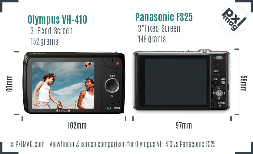 Olympus VH-410 vs Panasonic FS25 Screen and Viewfinder comparison
