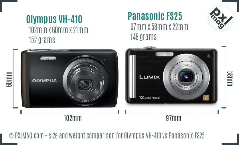 Olympus VH-410 vs Panasonic FS25 size comparison