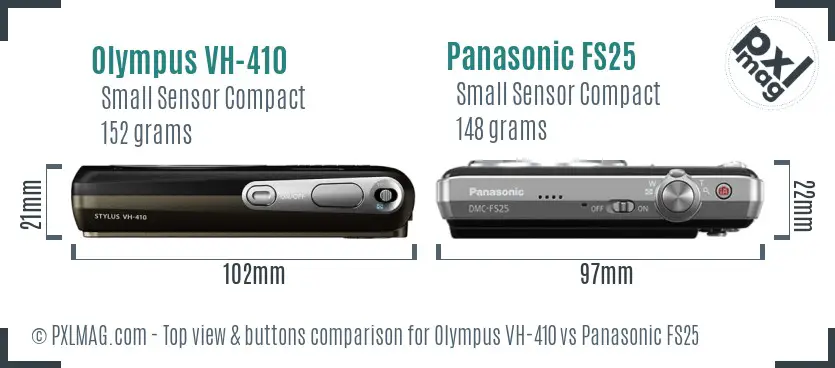 Olympus VH-410 vs Panasonic FS25 top view buttons comparison