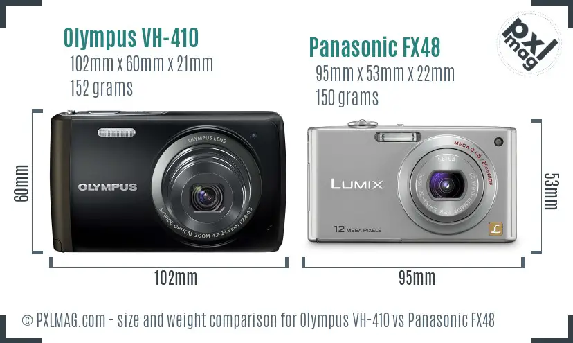 Olympus VH-410 vs Panasonic FX48 size comparison