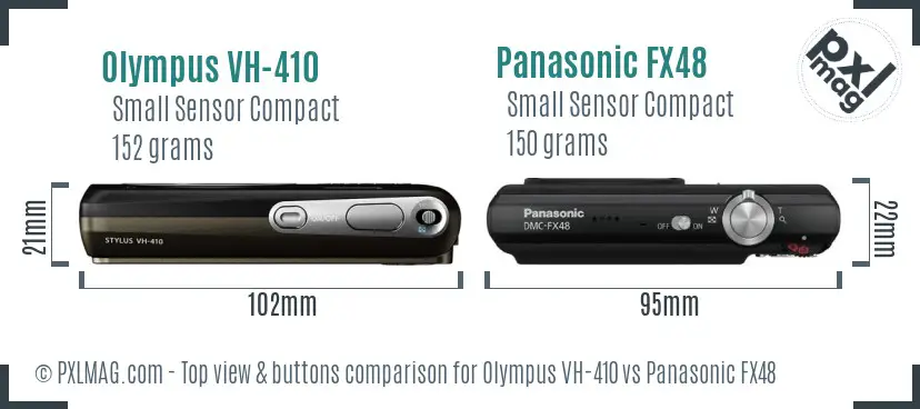 Olympus VH-410 vs Panasonic FX48 top view buttons comparison