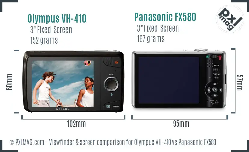 Olympus VH-410 vs Panasonic FX580 Screen and Viewfinder comparison