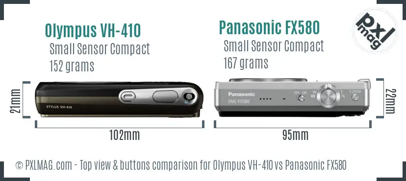Olympus VH-410 vs Panasonic FX580 top view buttons comparison