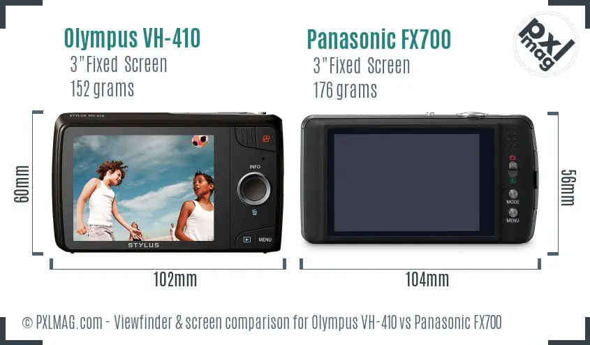Olympus VH-410 vs Panasonic FX700 Screen and Viewfinder comparison