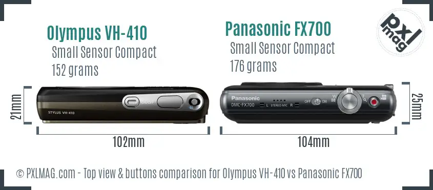 Olympus VH-410 vs Panasonic FX700 top view buttons comparison