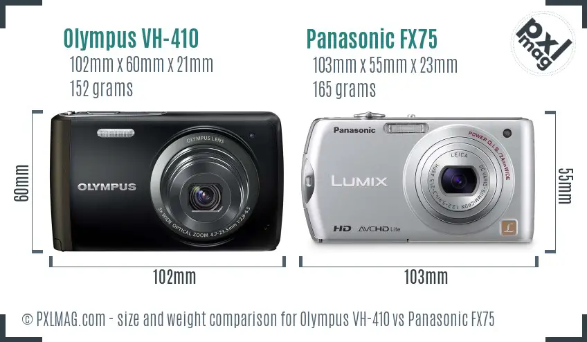 Olympus VH-410 vs Panasonic FX75 size comparison