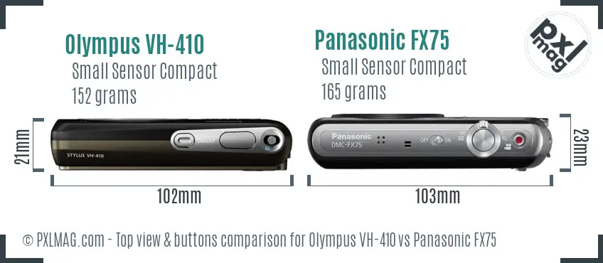 Olympus VH-410 vs Panasonic FX75 top view buttons comparison