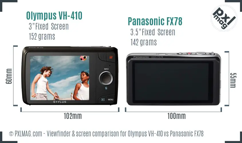Olympus VH-410 vs Panasonic FX78 Screen and Viewfinder comparison
