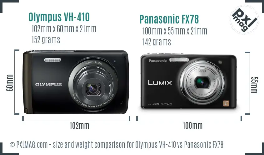 Olympus VH-410 vs Panasonic FX78 size comparison