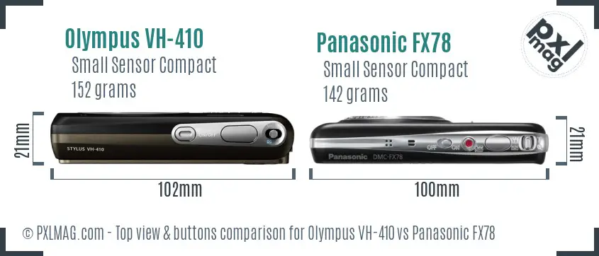 Olympus VH-410 vs Panasonic FX78 top view buttons comparison