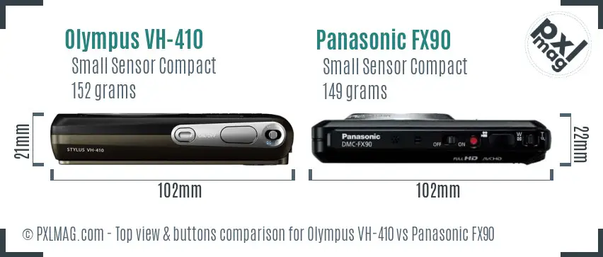 Olympus VH-410 vs Panasonic FX90 top view buttons comparison Olympus VH-410 vs Panasonic FX90 top view buttons comparison