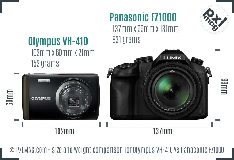 Olympus VH-410 vs Panasonic FZ1000 size comparison