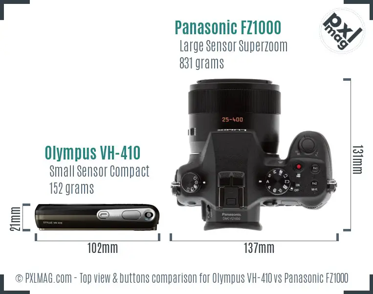 Olympus VH-410 vs Panasonic FZ1000 top view buttons comparison