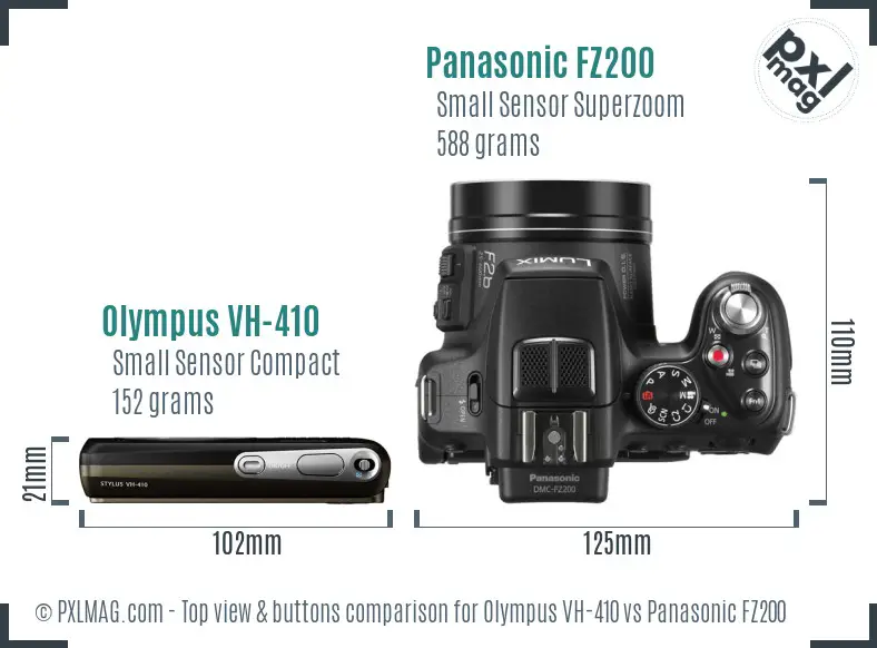 Olympus VH-410 vs Panasonic FZ200 top view buttons comparison