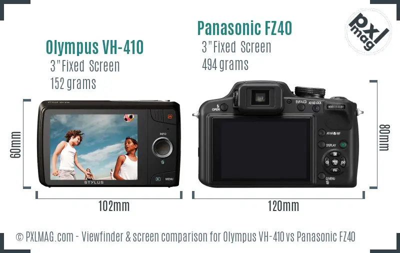 Olympus VH-410 vs Panasonic FZ40 Screen and Viewfinder comparison