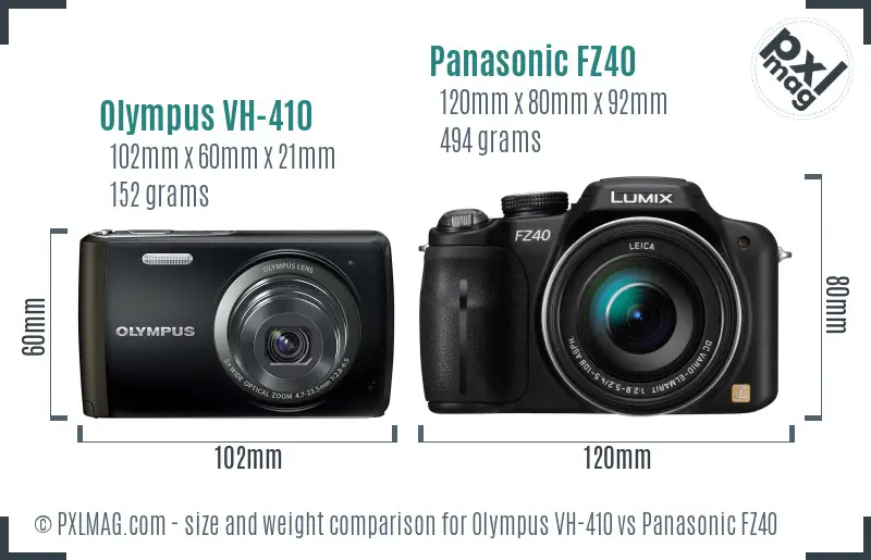 Olympus VH-410 vs Panasonic FZ40 size comparison
