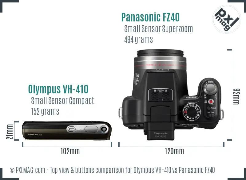 Olympus VH-410 vs Panasonic FZ40 top view buttons comparison