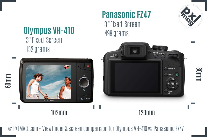 Olympus VH-410 vs Panasonic FZ47 Screen and Viewfinder comparison
