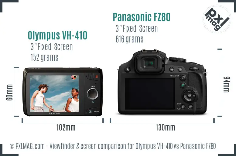 Olympus VH-410 vs Panasonic FZ80 Screen and Viewfinder comparison