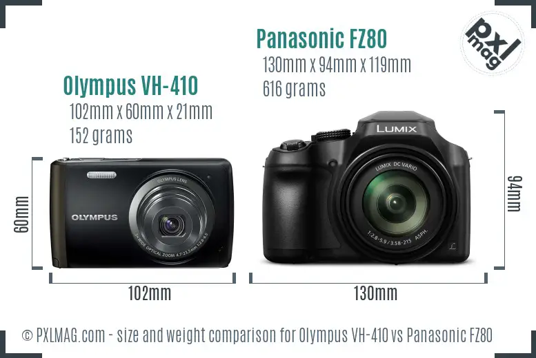 Olympus VH-410 vs Panasonic FZ80 size comparison