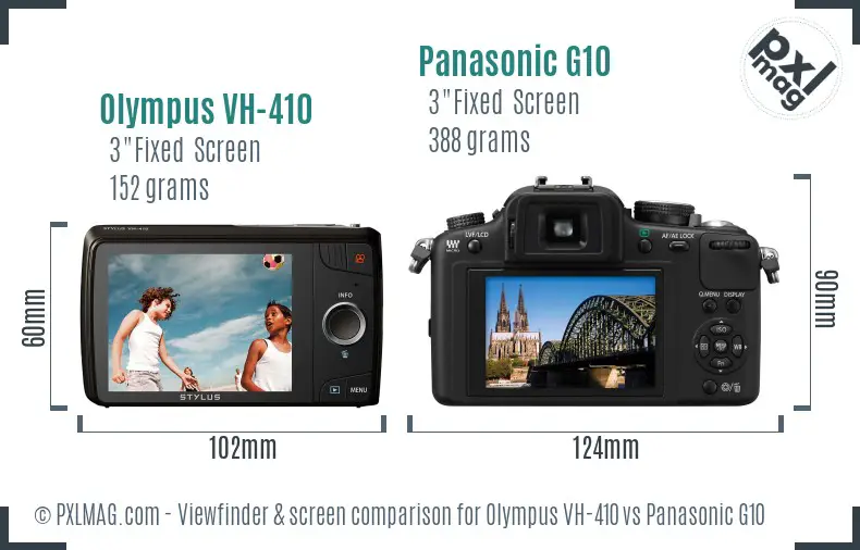 Olympus VH-410 vs Panasonic G10 Screen and Viewfinder comparison