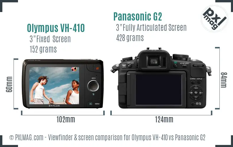 Olympus VH-410 vs Panasonic G2 Screen and Viewfinder comparison Olympus VH-410 vs Panasonic G2 Screen and Viewfinder comparison