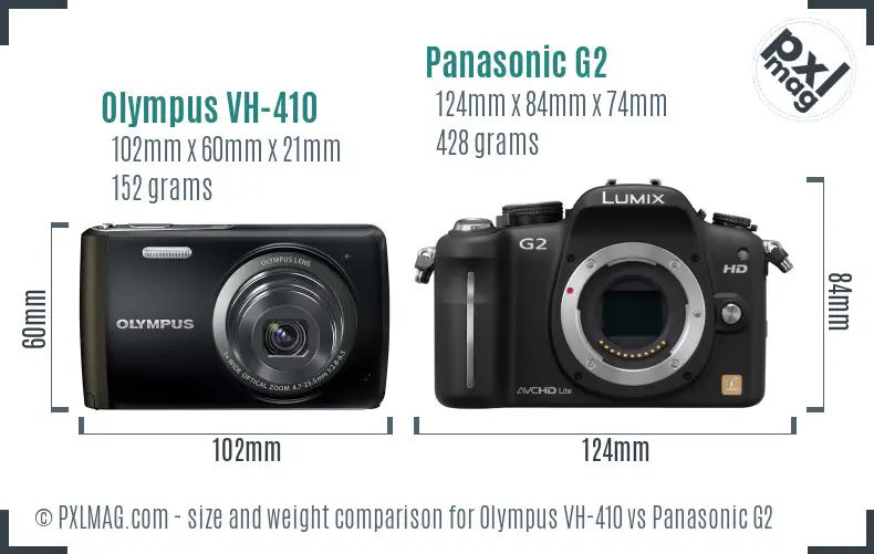 Olympus VH-410 vs Panasonic G2 size comparison Olympus VH-410 vs Panasonic G2 size comparison